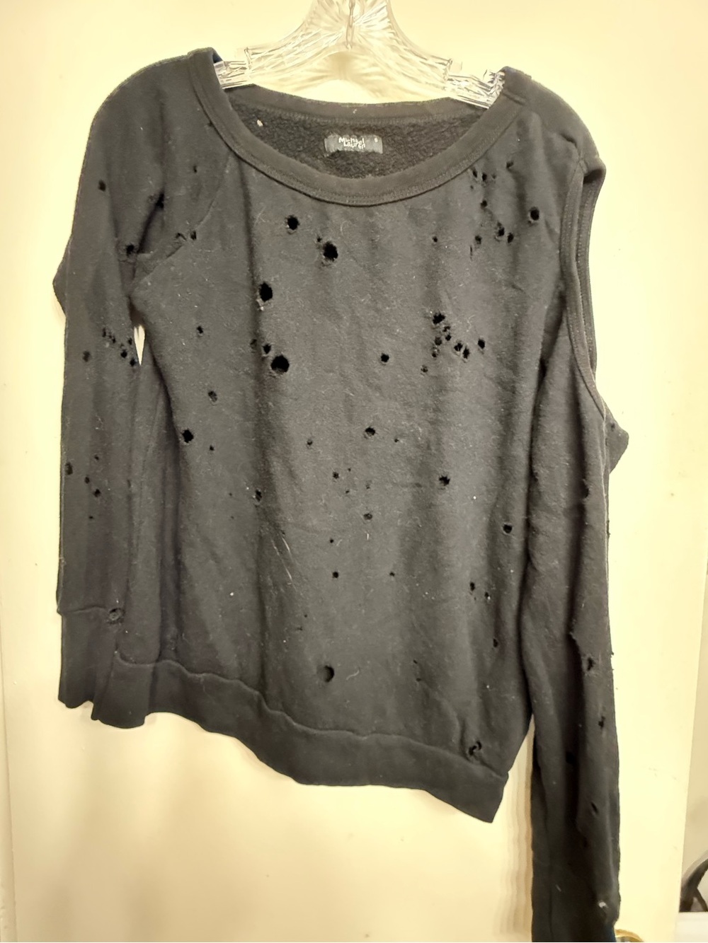 Michael Lauren Black Distressed Sweatshirt | Size Small | Fleece Lined | Grunge